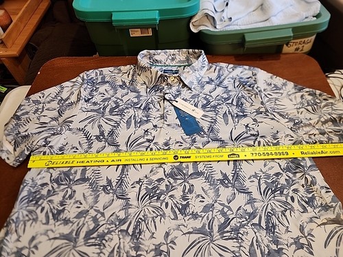 Caribbean Joe Men's XXL S/S Blue Hawaiian Palm Tree Casual Polo NWT. GB18 - Picture 8 of 9