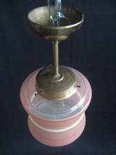 Art Deco Stab-Pendelleuchte Deckenlampe Glasschirm Messingaufhängung # 30er 40er