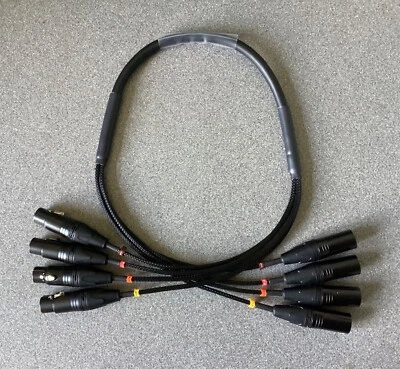 RCH AUDIO ENGINEERING 4 Way XLR Loom 1m - Black & Gold XLR's - Very High Quality Flexible Cable