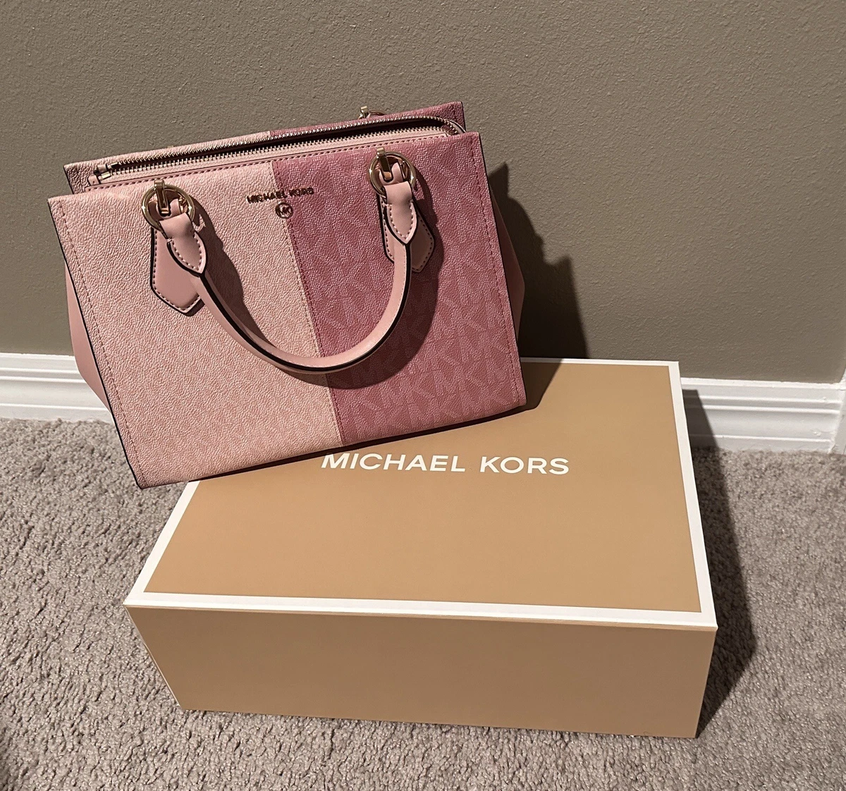 ☂️🍄Michael Kors Signature Marilyn Small Satchel Smokey Rose Mult  👍👍👍👍👍