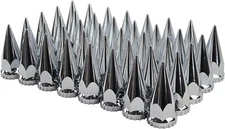 33mm Thread-on Lug Nut Covers ABS Chrome Plastic Spiked Semi Trucks (Pack of 40)