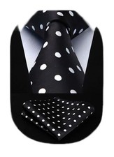 Black and White Polka Dot Ties for Men Handkerchief Woven Classic Silk Mens T...