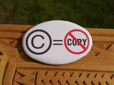 Copyright Symbol C   = No Copy Strike Out 2 3/4'' Metal Pin Pinback Button