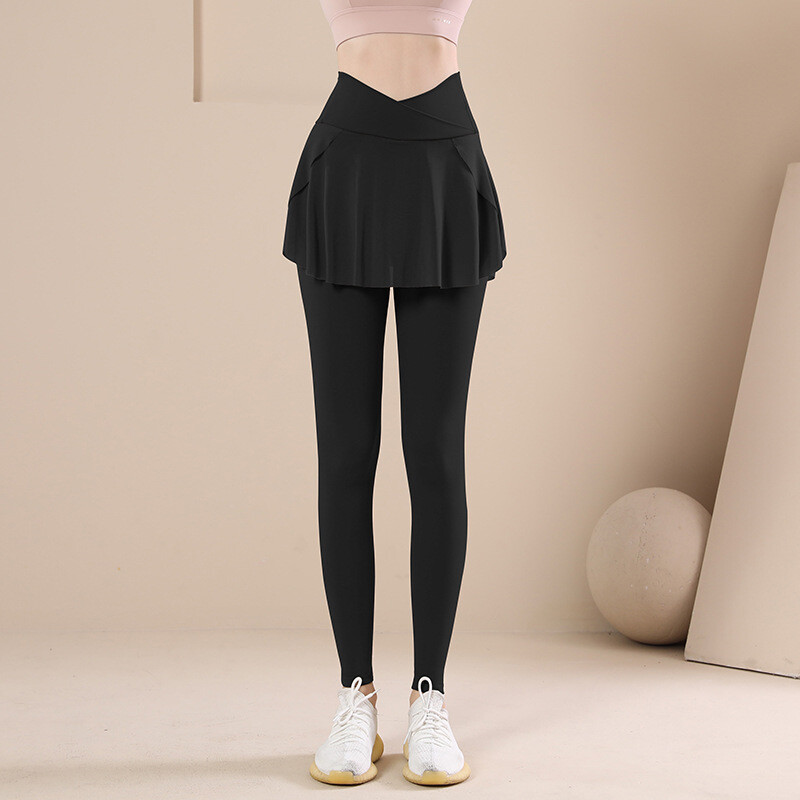 Women's Pleated Tennis Skirt with Pocket Leggings Cross V