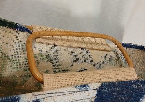 PGA Golf Souvenir Large Brown Burlap Tote Bag PGA Art Wood Handles Blue & Green - Picture 5 of 16