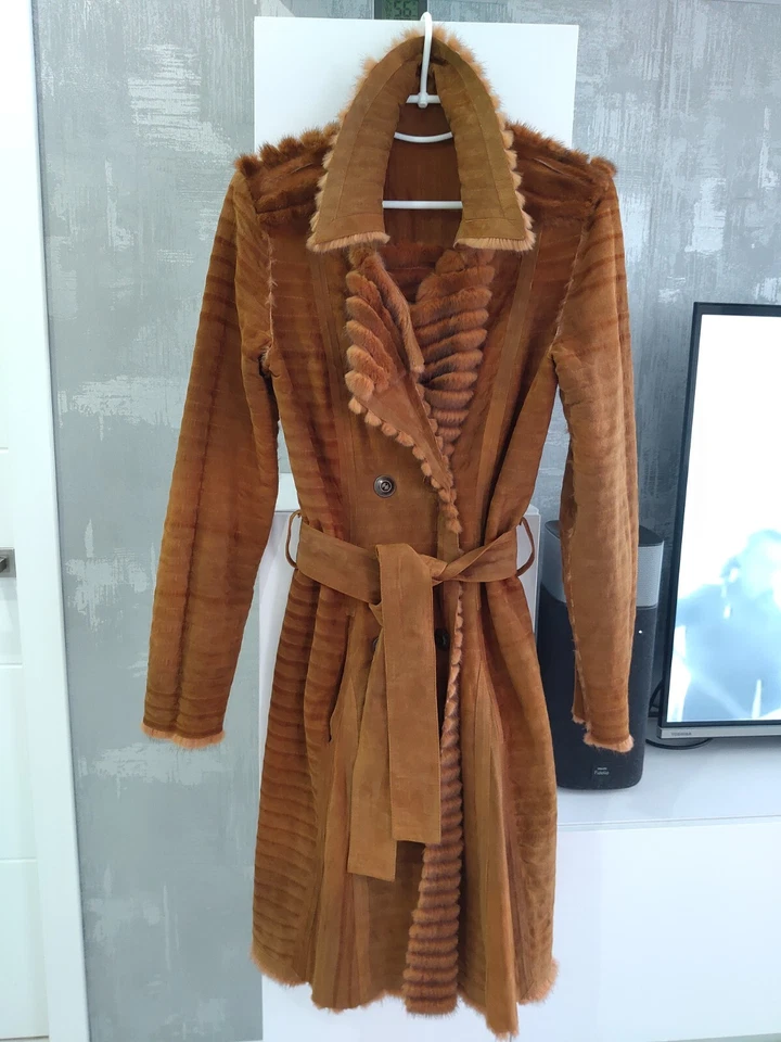 CHRISTIAN DIOR Coñac Marrón PIEL DE VISÓN Gamuza Reversible Cinturón Abrigo Chaqueta Trench Foto 2 de 4