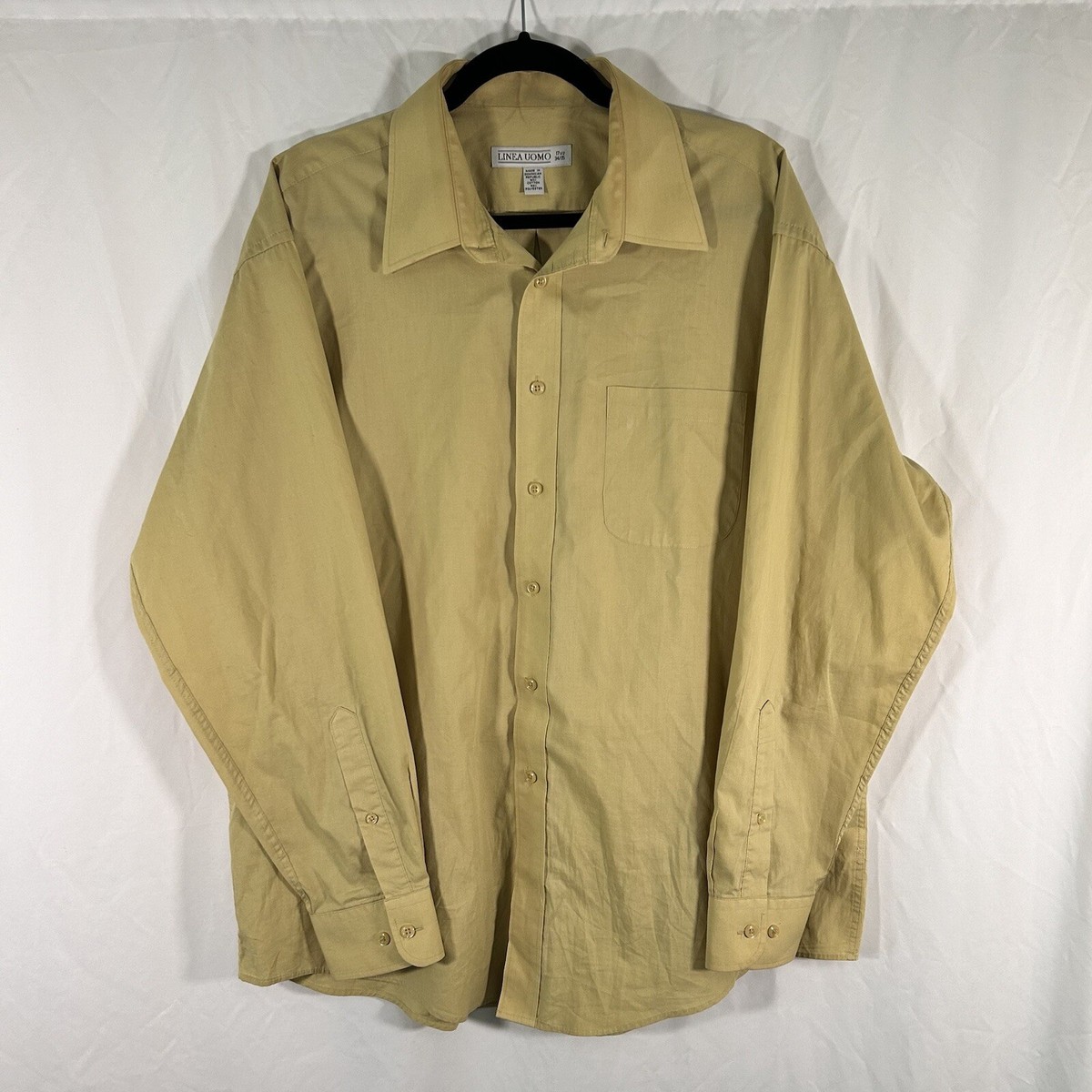 Linea Uomo Dress Shirt Mens 17.5 34/35 Yellow Button Up Long Sleeve Cotton  Blend
