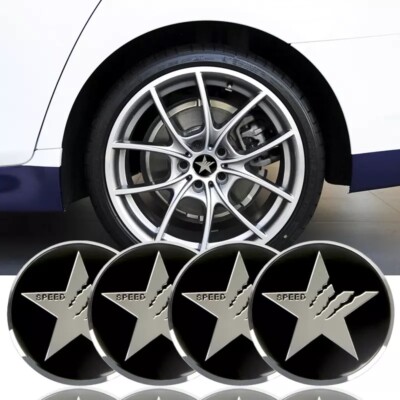 4x METAL TEXAS STAR Sticker Decal Dome Wheel Center Caps 2.20'' Silver