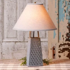 Grater Lamp with Linen Shade in distressed Tin