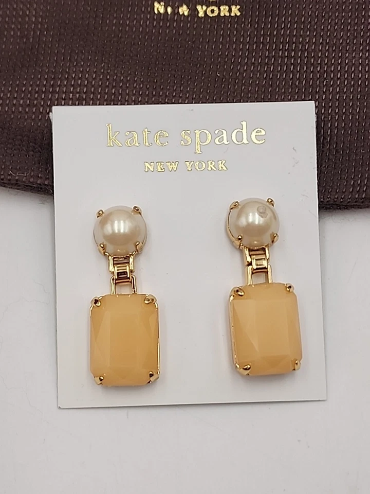 KATE SPADE NY LINEAR 耳坠 开幕之夜 金色 珍珠 水钻 BLUSH 全新带标签 — 第 2/4 张图片