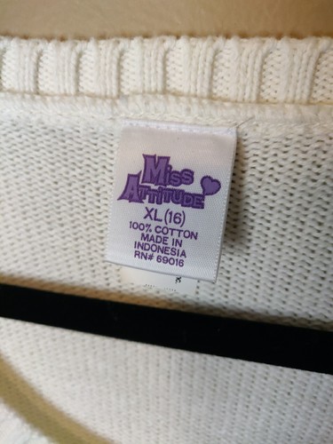 Miss Attitude girls XL(16) cardigan ivory scoop neck button up 3/4 sleeves - Picture 6 of 6