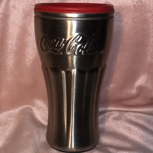 Vintage Coca Cola Drinking Cup Mug Large Tumbler Metal Travel 7” Lid/18b