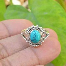 925 Sterling Silver Turquoise Women's Ring Size 7 US