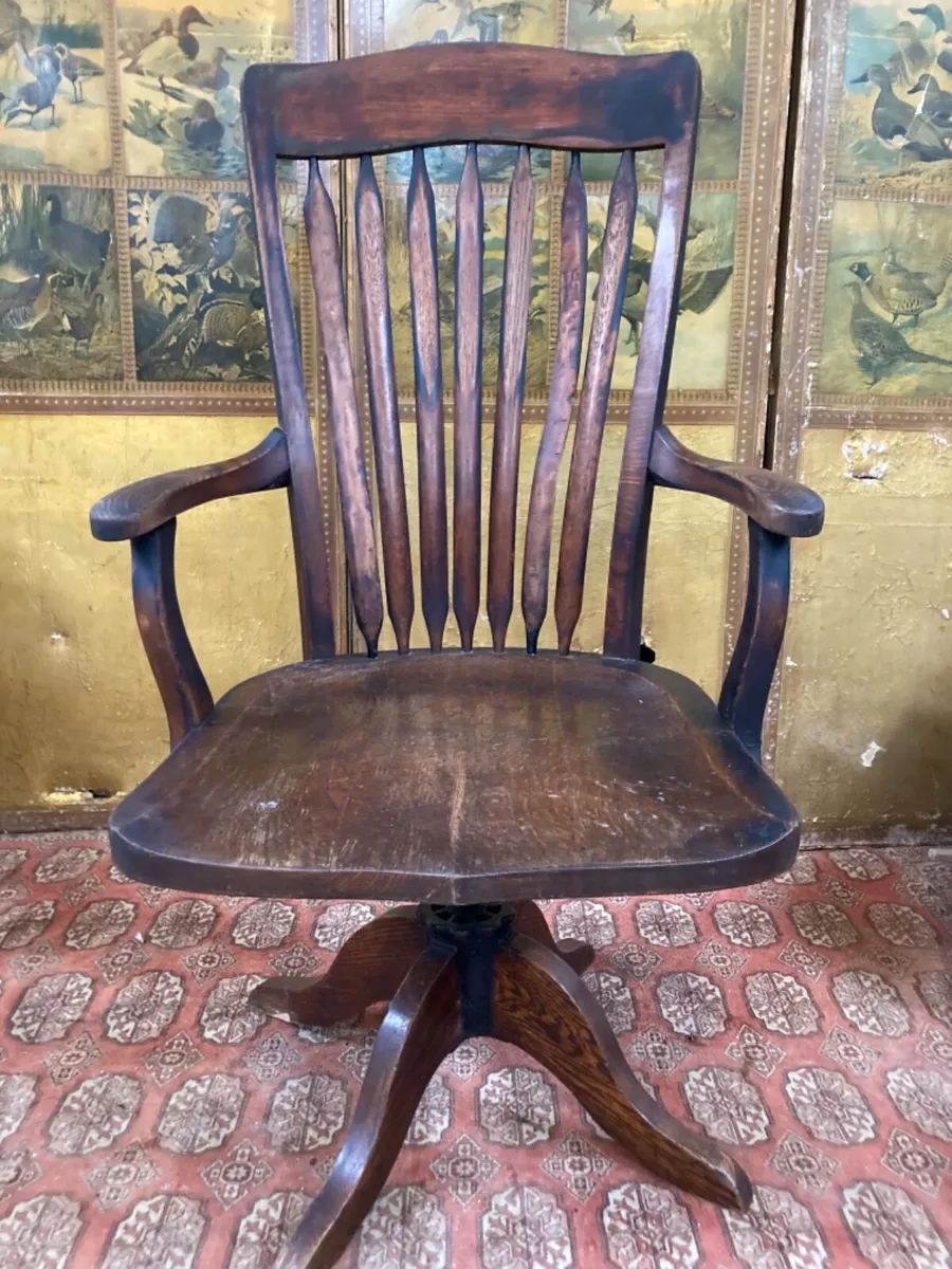 Antique oak swivel office sale chair with arms