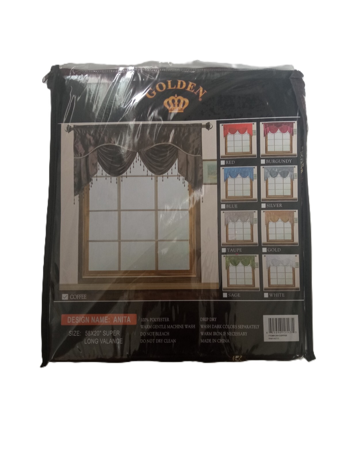 New Valance Swag Topper Window Curtain With Beads 58" X 20" Coffee