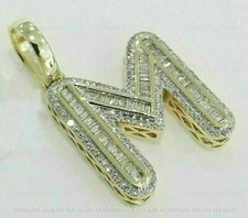 3Ct Lab Created Diamond Initial Alphabet Letter M Pendant 14K Yellow Gold Plated