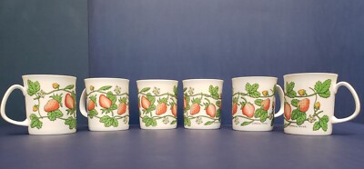 6 Hudson Middleton / Melamaster Fine Bone China Mugs Strawberries * England