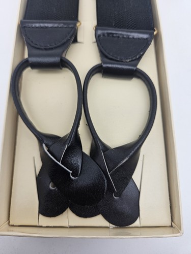 LIBERTY OF LONDON Suspenders Braces Mens Black Elastic Black Leather - Picture 2 of 3