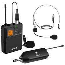 UHF Wireless Microphone System with Headset Lavalier Lapel Mic, Bodypack Tran...