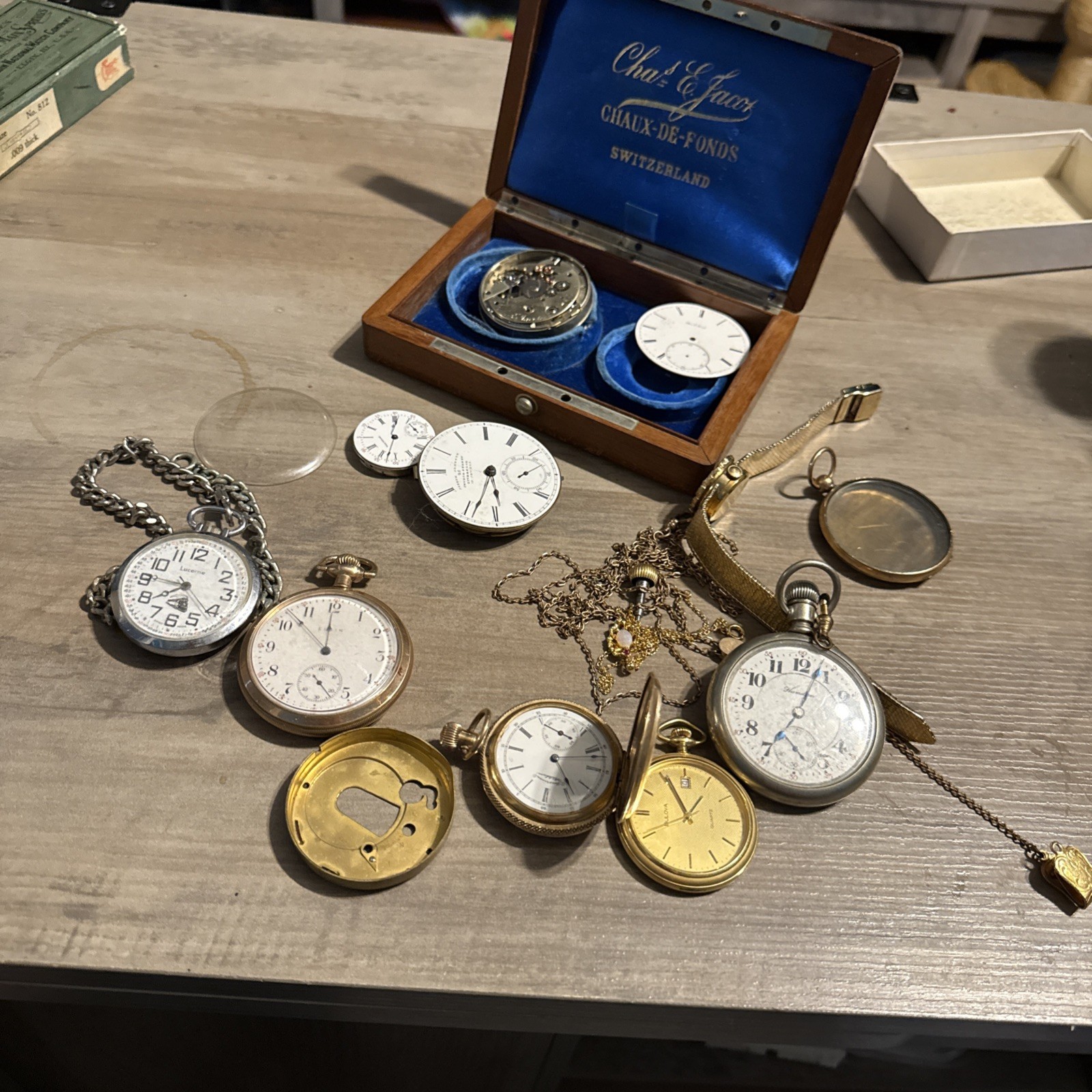 Chas E Jacot Hamilton Waltham Bulova Joseph Johnson Pocket Watch Lot