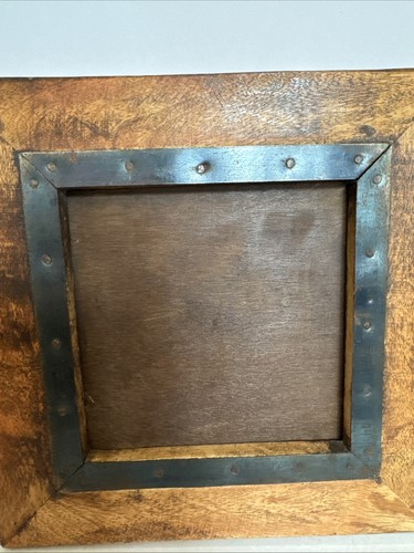 Wood And Metal Square Frame 11x11 Total 6.5x6.5 Opening Rustic Made In India - Picture 2 of 8