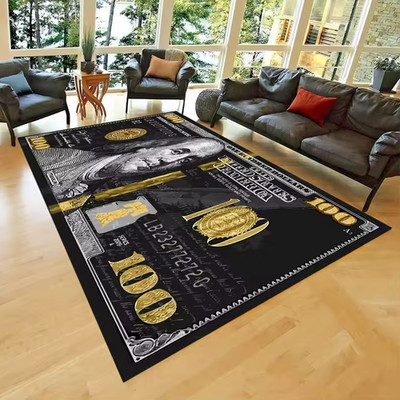 100 Dollar Bill Style Area Rug Classic Money Design Non Slip Carpet Living Room