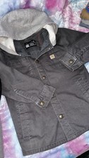Boys Carhartt Gray Hooded Canvas Jacket Size Small 7/8 Excellent Condition