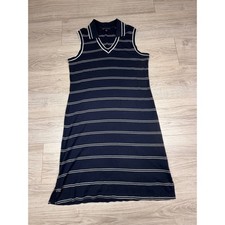 Brooks Brothers 346 Womens Navy White Striped Sleeveless Polo Midi Dress Medium