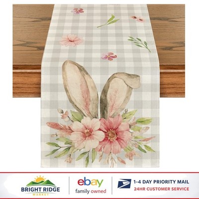Easter Table Runner with Cartoon Plaid Design for Indoor Outdoor Decoration