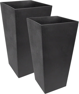 2-Pack Indoor & Outdoor Self-Watering Square Planters, Large, Sonata, Black - Pl