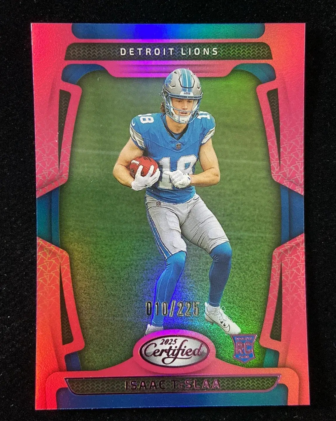 2025 Panini Certified Mirror Pink #162 Isaac TeSlaa RC Rookie 10/225 Lions JP