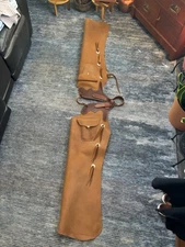 Custom-made leather Western batwing chaps.