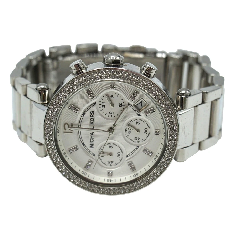 Reloj cronógrafo para mujer Michael Kors Parker esfera blanca plateado acero inoxidable Foto 2 de 4