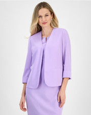 Kasper Women's Stretch Crepe Open-Front Roll-Sleeve Jacket, Regular  Petite