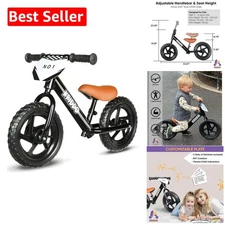 12-Inch Adjustable Toddler Balance Bike with Personalized Plate & Stickers