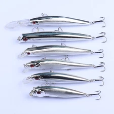 6pcs Minnow Fishing Lures Artificial Bait Plastic Silver Hard Bait Kit