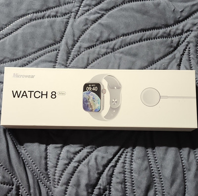 Microwear Watch 8 Max Smartwatch  Silver Aluminum Case Grey Silicone Band