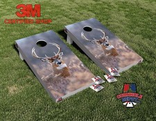 Whitetail Buck Deer Cornhole Board Vinyl Wrap Skins Laminated Sticker Set Decal