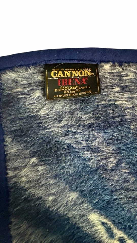 Manta Flor Unicornio Vintage Cannon Ibena Azul Blanco Acrílico Reversible Foto 3 de 3