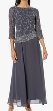 J Kara Scoop Neck Line with 3/4 Sleeve Beaded Top Long Dress 2314 Size 10