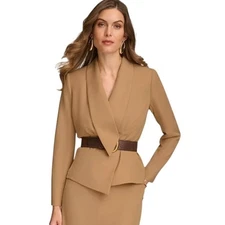 Donna Karan New York Women's Belted Blazer in Fawn Tan
