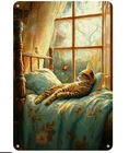 Vintage Cat Metal Tin Sign 8x12 | Sleeping Cat Wall Art Home Decor Indoor/Outdoo
