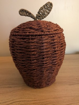Apple Shaped Hand Woven Basket Vintage Small  9'' tall