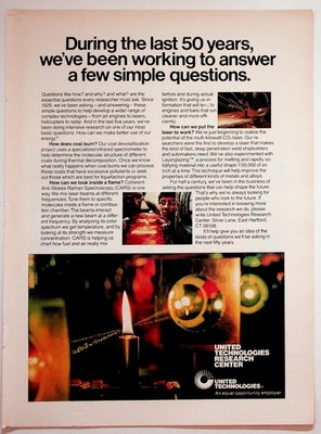 United Technologies 1979 Vintage Print Advertisement 8x11 Research
