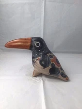 Vintage Tonala Tucan Bird Figurine Hand Painted Clay Folk Art Neutral Colors 11”