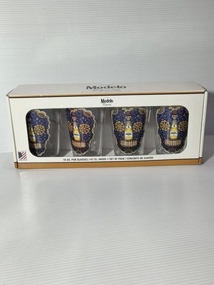 New In Box Rare SE Modelo Dia De Los Muertos Day Of The Dead Glasses Set Of 4