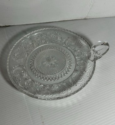 Serving Dish, Duncan & Miller Sandwich Clear, Saw Tooth Edge Loop Handle Pat #41