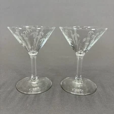 Sasaki Bamboo Liquor Cocktail Glasses 4" Set of 2 Gray Cut Multisided Stem