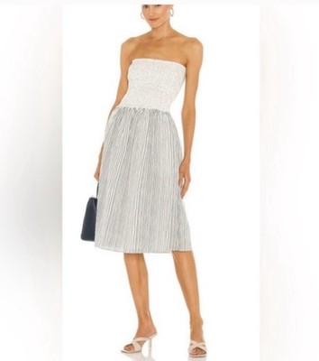 Rag & Bone Aster Strapless Pinstripe Smocked Summer Dress Small S Cotton Pockets