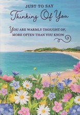 THINKING OF YOU GREETING CARD 7"X5" SEA BEACH FLOWERS